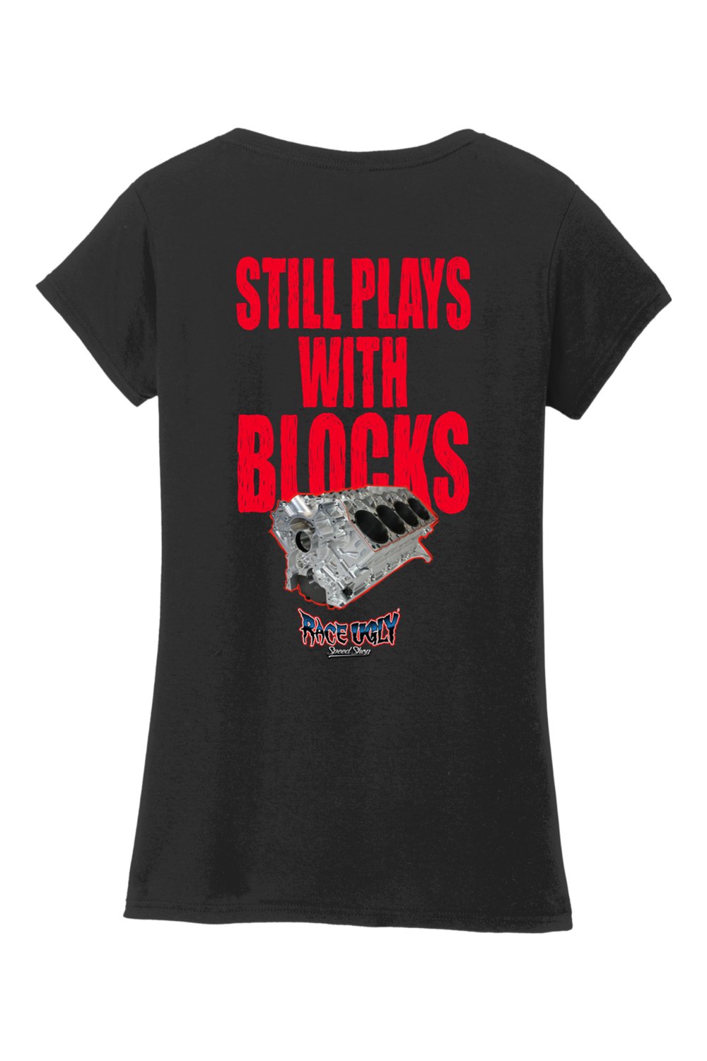 Gildan Softstyle Ladies Fit V-Neck T-Shirt "RU BLOCKS" (RED)