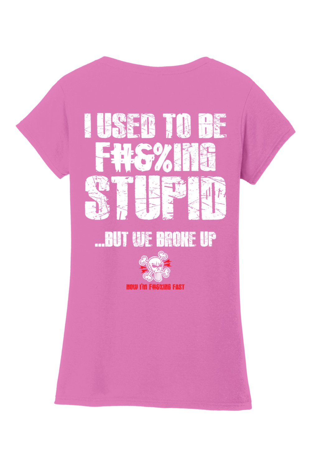 Gildan Softstyle Ladies Fit V-Neck T-Shirt "RU F#&%ING STUPID" (WHITE)