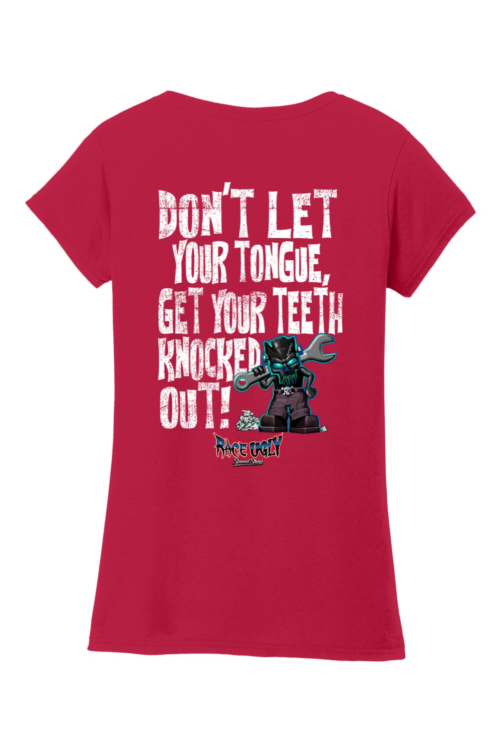 Gildan Softstyle Ladies Fit V-Neck T-Shirt "RU TEETH" (WHITE)