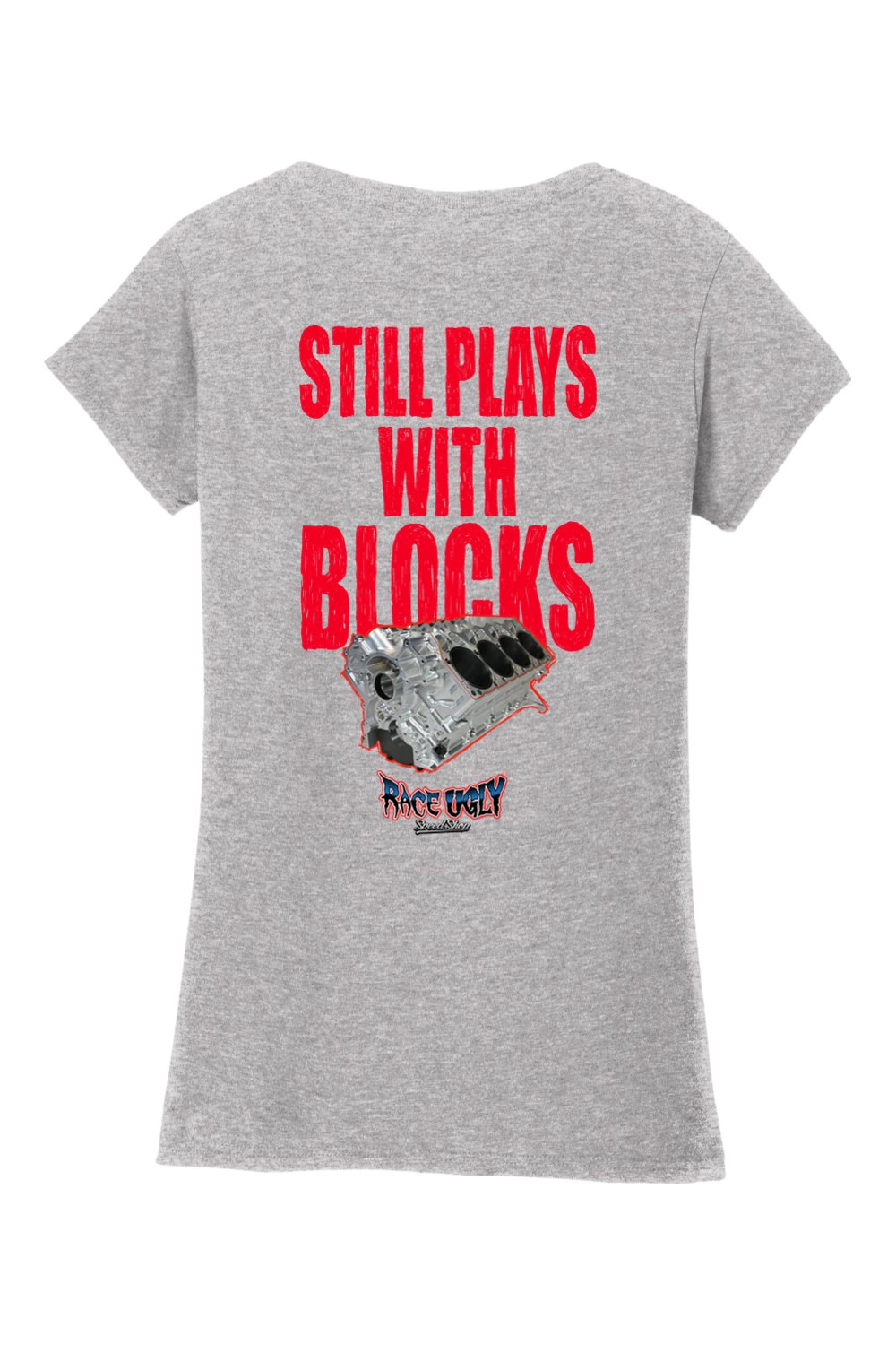 Gildan Softstyle Ladies Fit V-Neck T-Shirt "RU BLOCKS" (RED)
