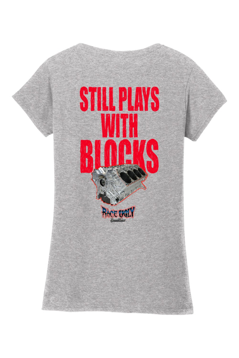 Gildan Softstyle Ladies Fit V-Neck T-Shirt "RU BLOCKS" (RED)