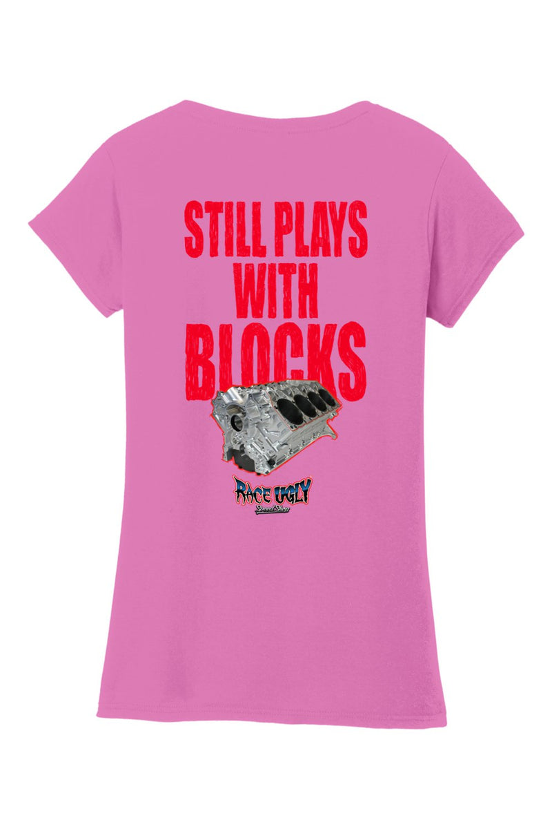 Gildan Softstyle Ladies Fit V-Neck T-Shirt "RU BLOCKS" (RED)