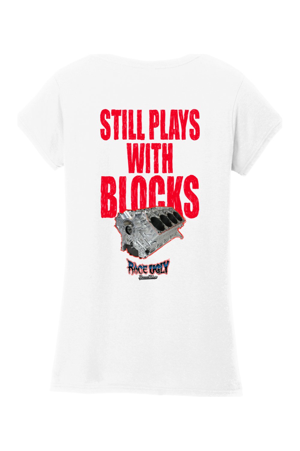 Gildan Softstyle Ladies Fit V-Neck T-Shirt "RU BLOCKS" (RED)