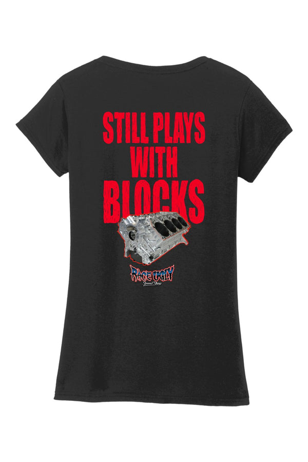 Gildan Softstyle Ladies Fit V-Neck T-Shirt "RU BLOCKS" (RED)