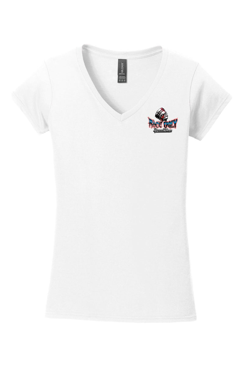 Gildan Softstyle Ladies Fit V-Neck T-Shirt "RU MONEY"