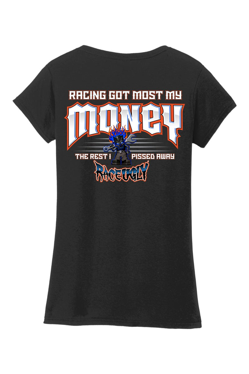 Gildan Softstyle Ladies Fit V-Neck T-Shirt "RU MONEY"