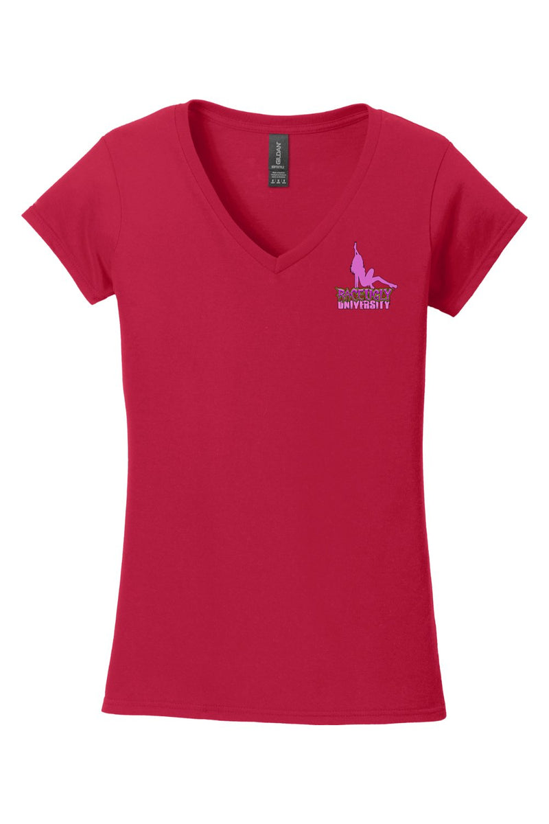 Gildan Softstyle Ladies Fit V-Neck T-Shirt "RU STRIPPER"