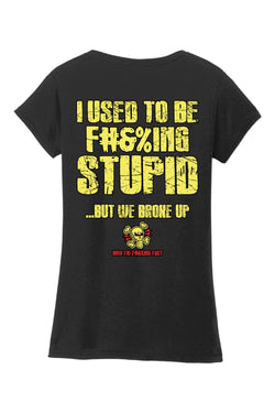 Gildan Softstyle Ladies V-Neck T-Shirt "RU F#&%ING STUPID" (YELLOW)