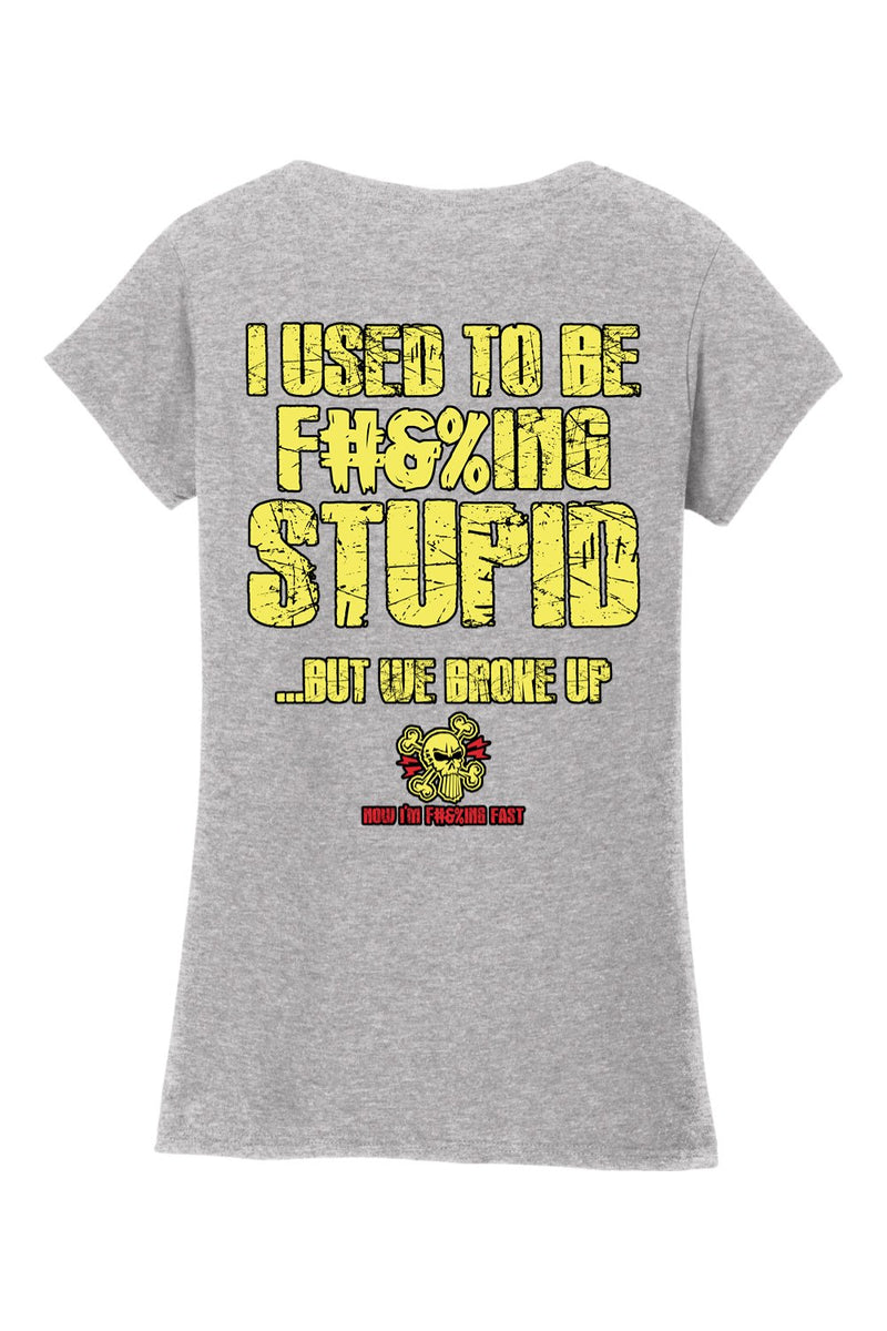 Gildan Softstyle Ladies V-Neck T-Shirt "RU F#&%ING STUPID" (YELLOW)