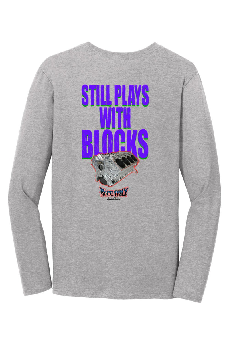 Gildan Softstyle Long Sleeve T-Shirt. "RU BLOCKS" (PURPLE)