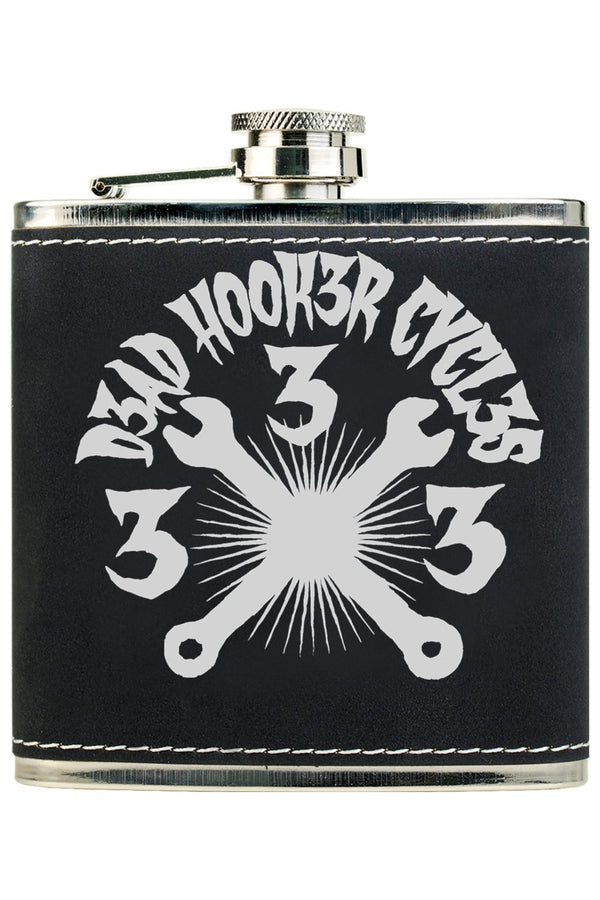 Leather Stainless Steel Flask "DHC 333" Engraved