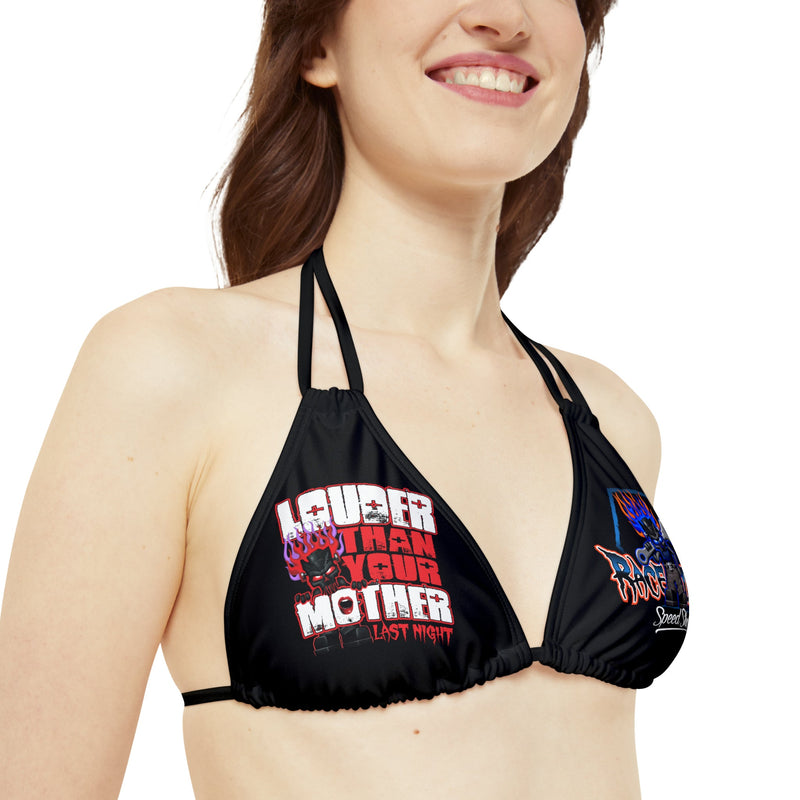 Strappy Triangle Bikini Top (AOP) “RU LOUDER”