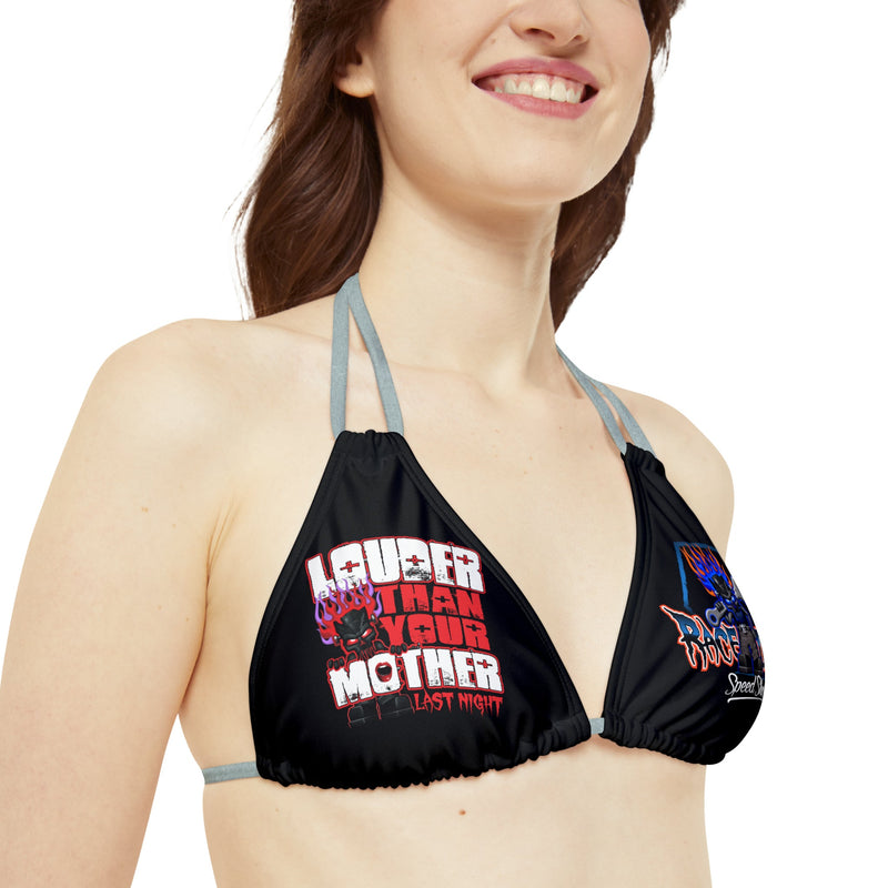 Strappy Triangle Bikini Top (AOP) “RU LOUDER”