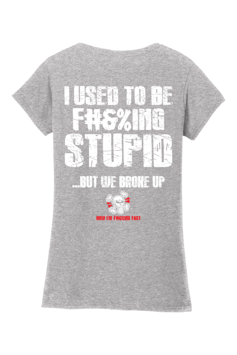 Gildan Softstyle Ladies Fit V-Neck T-Shirt "RU F#&%ING STUPID" (WHITE)